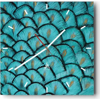 Hodiny Nástěnné hodiny do kuchyně 30x30 Peří Stylové hodiny na skle Loft Tiché