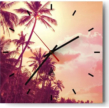 Hodiny Nástěnné hodiny do kuchyně 30x30 Krajina Stylové hodiny na skle Loft Tiché