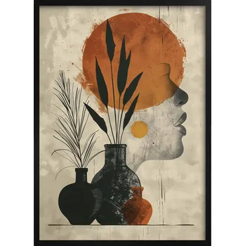 Obraz Béžový Plakát Obraz Moderní Grafika na zeď do obýváku kanceláře Žena