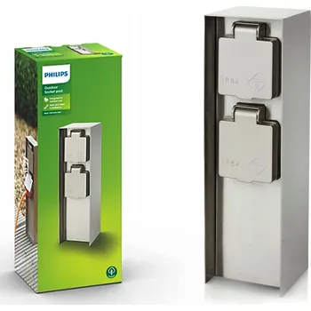 Elektrická zásuvka Elektrický Zahradní Sloupek 23cm 2x Zásuvka 230V IP44 Vzhled Kamene Philips