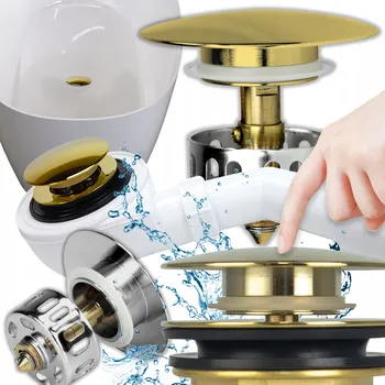 Sifon Vanový sifon klik klak pro volně stojící vanu zlatý, čištěný shora