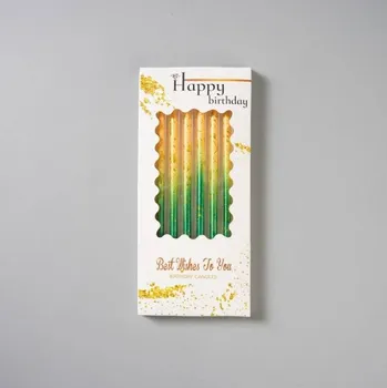 Dortová svíčka Dortisimo Svíčky zeleno-žluté se zlatým zdobením (6 ks)