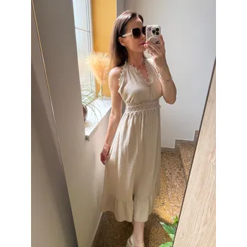 Dámské šaty BudesIN Béžové mušelínové šaty Boho Béžová