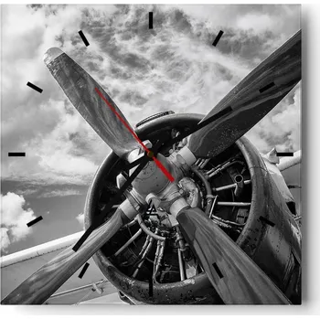 Hodiny Nástěnné hodiny do kuchyně 30x30 Letadlo Stylové hodiny na skle Loft Tiché