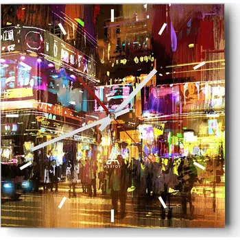 Hodiny Nástěnné hodiny do kuchyně 30x30 Město Stylové hodiny na skle Loft Tiché