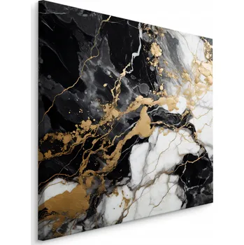 Obraz OBRAZ DO LOŽNICE ČERNOBÍLÝ MARMOR ZLATÉ PRVKY STYL GLAMOUR 40x40