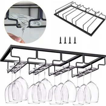 Stojan na víno Závěsný držák / věšák na SKLENIČKY na víno, černý