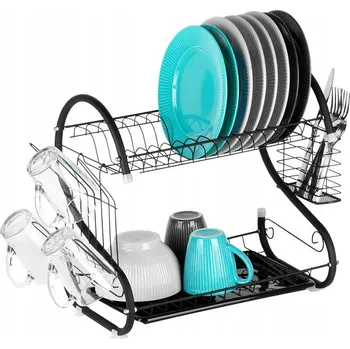 Odkapávač na nádobí Sušák na nádobí KUCHENNY odkapávač dvoupatrový černý na talíře a hrnky