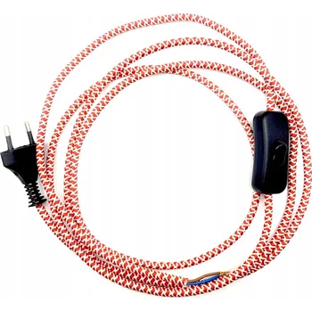 elektrický kabel Kabel v opletu 2,5m dekorativní šňůra s vypínačem bílo-červená