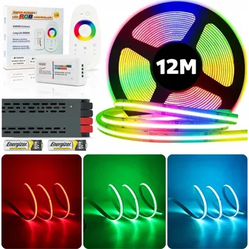 LED páska SADA 12M Neon LED pásek COB RGB 840 diod 15W 24V s dálkovým ovládáním a napájecím zdrojem