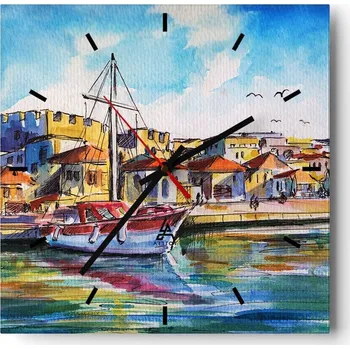 Hodiny Nástěnné hodiny do kuchyně 30x30 Port Stylové hodiny na skle Loft Tiché