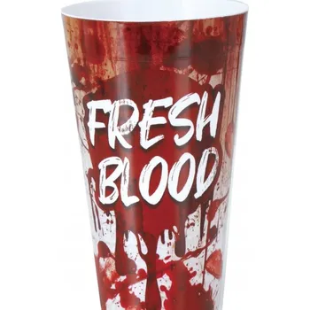 HRNEK Hrneček zakrvácený ČERSTVÁ KREV na nápoje HALLOWEEN 9x16cm