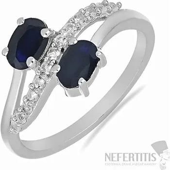 Prsten Prsten stříbrný s modrým safírem a zirkony Ag 925 026069 SAF 54 mm (US 7), 2,9 g