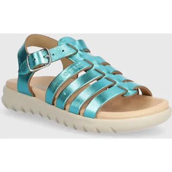 Dívčí obuv Dětské kožené sandály Geox SANDAL SOLEIMA zelená barva J35GSB.000CF.24.27 67X, EUR 25
