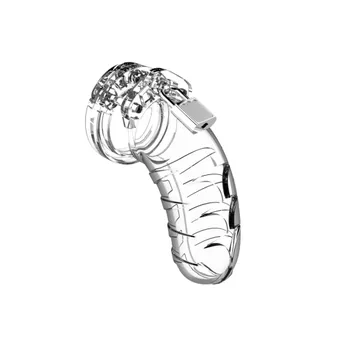 BDSM obojek Shots ManCage Model 04 Transparent pás cudnosti pro muže 115 mm