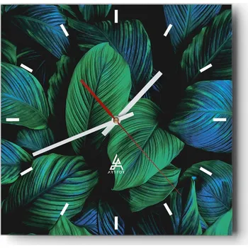 Hodiny Nástěnné hodiny do kuchyně 30x30 Listy Stylové hodiny na skle Loft Tiché