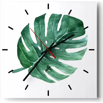 Hodiny Nástěnné hodiny do kuchyně 30x30 Monstera Stylové hodiny na skle Loft Tiché
