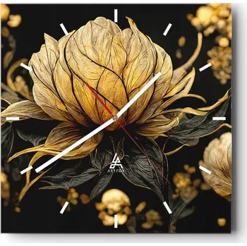 Hodiny Nástěnné hodiny do kuchyně 30x30 Květ Stylové hodiny na skle Loft Tiché