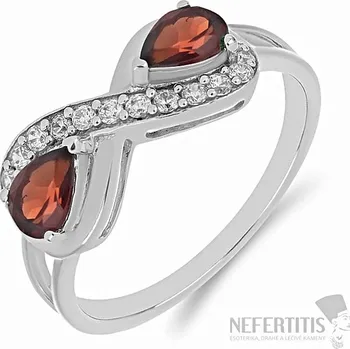 Prsten Prsten stříbrný s broušeným granátem a zirkony Ag 925 016796 GT 59 mm (US 9), 2,9 g