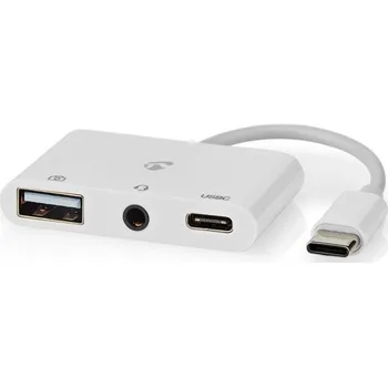 Datový kabel NEDIS USB 2.0 multiport adaptér/ zástrčka USB-C/ zásuvka USB-A/ zásuvka USB-C/ zásuvka 3,5 mm/ 480 Mbps/ kulatý/ blistr