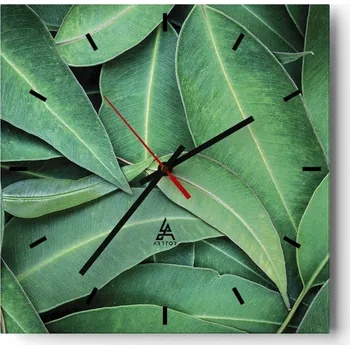 Hodiny Nástěnné hodiny do kuchyně 30x30 Listy Stylové hodiny na skle Loft Tiché