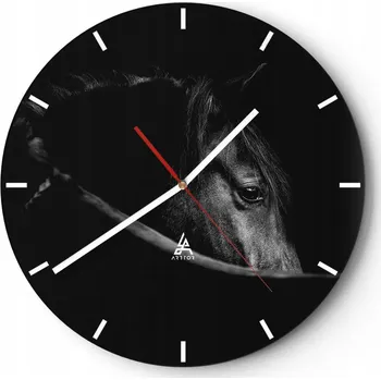 Hodiny Velké nástěnné hodiny 40x40 Kůň Skleněné hodiny Kulatý Tiché