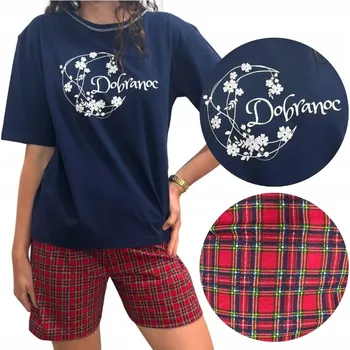 Dámské pyžamo DÁMSKÉ PYŽAMO KRÁTKÝ RUKÁV KRÁTKÉ KRAŤASY LETNÍ KOSTKOVANÉ ČESKÁ VÝROBA M