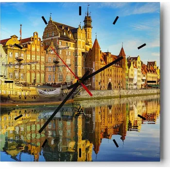 Hodiny Nástěnné hodiny do kuchyně 30x30 Město Stylové hodiny na skle Loft Tiché