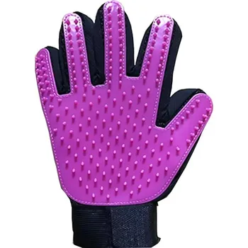 Péče o srst a drápky Masážní rukavice pro kočky a psy s odstraňovačem srsti - Pravá fialová