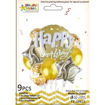 Balónek Balónky na narozeninovou oslavu HAPPY BIRTHDAY Zlaté Sada 9 kusů PARTY