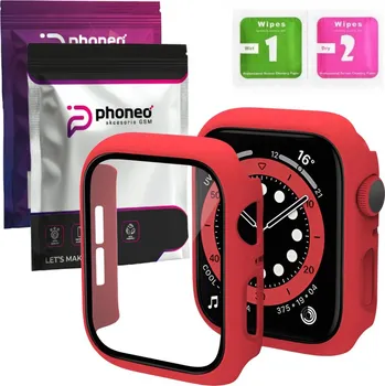 Pouzdro na mobilní telefon POUZDRO CASE 360 pro APPLE WATCH 1 2 3 38 mm PHONEO SKLO + UTĚRKY ČERVENÉ