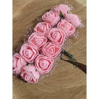 umělá květina Růže na drátku s tylem Ø25 mm barva lososová