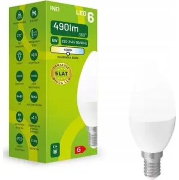Žárovka INQ E14 6W 490lm LED žárovka svíčka C37 4000K