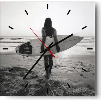 Hodiny Nástěnné hodiny do kuchyně 30x30 Žena Stylové hodiny na skle Loft Tiché