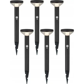 Venkovní osvětlení 6x Sada solární zahradní lampa zapichovacích LED se soumrakovým a pohybovým senzorem, černá