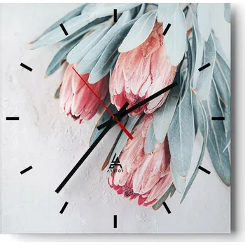 Hodiny Nástěnné hodiny do kuchyně 30x30 Květ Stylové hodiny na skle Loft Tiché