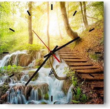 Hodiny Nástěnné hodiny do kuchyně 30x30 Krajina Stylové hodiny na skle Loft Tiché