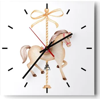 Hodiny Nástěnné hodiny do kuchyně 30x30 Kůň Stylové hodiny na skle Loft Tiché