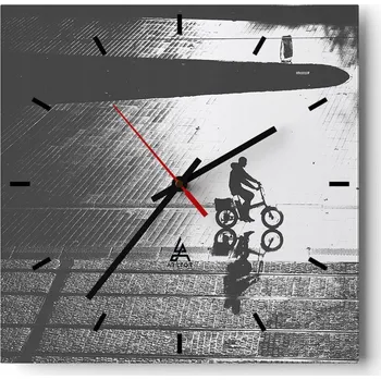 Hodiny Nástěnné hodiny do kuchyně 30x30 Cyklista Stylové hodiny na skle Loft Tiché