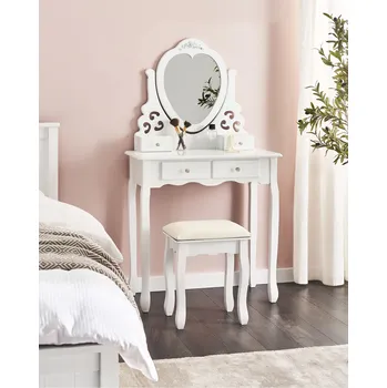 Toaletní stolek Toaletní stolek bílý MDF dřevo 138 x 74 cm 4 zásuvky obývák nábytek glam design ložnice Beliani