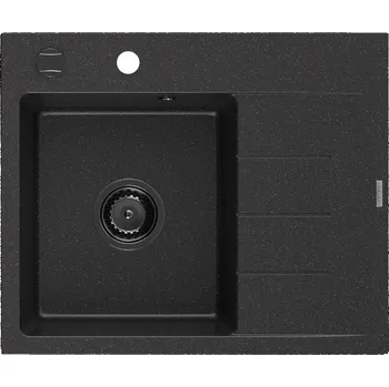 Granitový dřez Mexen Ben granitový dřez s 1 komorou a odkapávačem, levý 600 x 500 mm černý/stříbrný metalický sifon černý Granitové dřezy