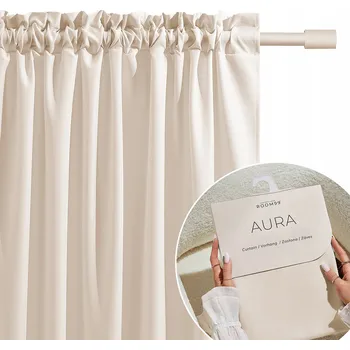 Obraz Hotový závěs do obývacího pokoje Aura 180X280 na pásce žabky tunel krém smetana