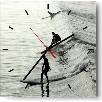 Hodiny Nástěnné hodiny do kuchyně 30x30 Surfing Stylové hodiny na skle Loft Tiché