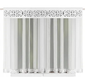 Záclona Krátká hotová záclona s květinovým vzorem, guipure krajkou + ažurový panel 160x200cm, voál, rovný střih