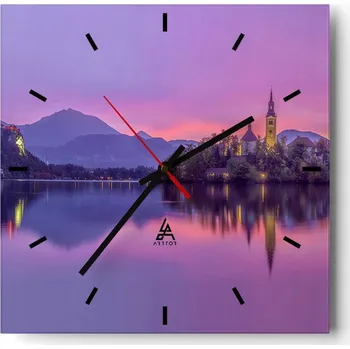 Hodiny Nástěnné hodiny do kuchyně 30x30 Krajina Stylové hodiny na skle Loft Tiché