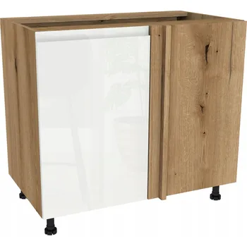 Kuchyňská skříňka Rohová spodní skříňka 105 FREZO Dub Evoke, bezúchytková, bílý lesk