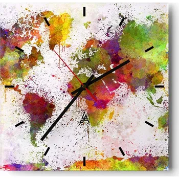 Hodiny Nástěnné hodiny do kuchyně 30x30 Mapa světa Stylové hodiny na skle Loft Tiché