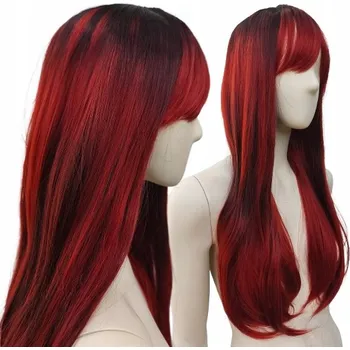 Paruka Bordó paruka ČERVENO-ČERNÁ s rovnou ofinou ombre melír goth