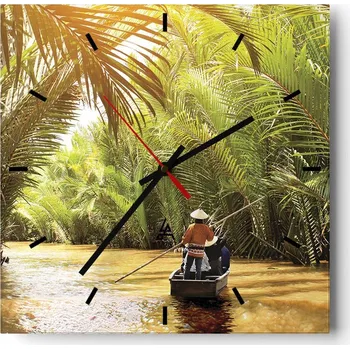 Hodiny Nástěnné hodiny do kuchyně 30x30 Řeka Mekong Stylové hodiny na skle Tiché
