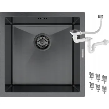 Granitový dřez OCELOVÝ DŘEZ POD DESKU ČERNÝ JEDNOKOMOROVÝ ZÁVĚSNÝ BARI44